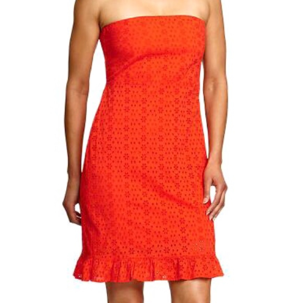 Orange Eyelet Strapless Dress